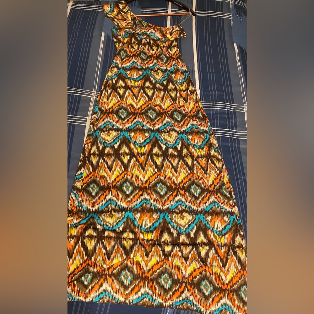 Ultra Flirt Ladies One-Shoulder Ruffle Maxi Dress Print Size Small